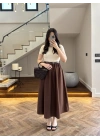 BASİC KAHVE KEMERLİ ELBİSE -4113