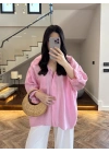 PEMBE DÜŞÜK OMUZ TENSEL GÖMLEK-4612