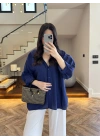 LACİVERT DÜŞÜK OMUZ TENSEL GÖMLEK-4612