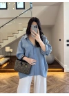 İNDİGO DÜŞÜK OMUZ TENSEL GÖMLEK-4612