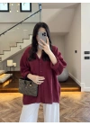 BORDO DÜŞÜK OMUZ TENSEL GÖMLEK-4612