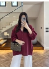 BORDO DÜŞÜK OMUZ TENSEL GÖMLEK-4612