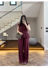 BORDO TENSEL NEVÜRLÜ BLUZ PANTOLON TAKIM-250483