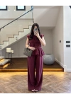 BORDO TENSEL NEVÜRLÜ BLUZ PANTOLON TAKIM-250483