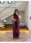 BORDO TENSEL NEVÜRLÜ BLUZ PANTOLON TAKIM-250483