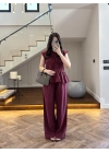BORDO TENSEL NEVÜRLÜ BLUZ PANTOLON TAKIM-250483