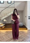 BORDO TENSEL NEVÜRLÜ BLUZ PANTOLON TAKIM-250483