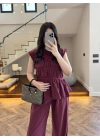 BORDO TENSEL NEVÜRLÜ BLUZ PANTOLON TAKIM-250483