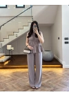 VİZON TENSEL NEVÜRLÜ BLUZ PANTOLON TAKIM-250483