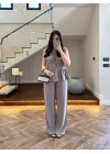 VİZON TENSEL NEVÜRLÜ BLUZ PANTOLON TAKIM-250483