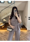 VİZON TENSEL NEVÜRLÜ BLUZ PANTOLON TAKIM-250483