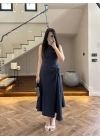 LACİVERT DÜĞÜM DETAY KOLSUZ ELBİSE -2386
