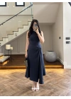 LACİVERT DÜĞÜM DETAY KOLSUZ ELBİSE -2386