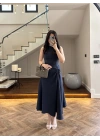 LACİVERT DÜĞÜM DETAY KOLSUZ ELBİSE -2386