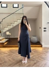 LACİVERT DÜĞÜM DETAY KOLSUZ ELBİSE -2386