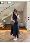 LACİVERT DÜĞÜM DETAY KOLSUZ ELBİSE -2386