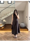 KAHVE DÜĞÜM DETAY KOLSUZ ELBİSE -2386