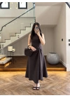 KAHVE DÜĞÜM DETAY KOLSUZ ELBİSE -2386