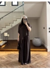 KAHVE ASİMETRİK BLUZLU TAKIM-9162