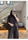 KAHVE ASİMETRİK BLUZLU TAKIM-9162