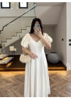 EKRU BALON KOL ELBİSE-2384