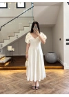 EKRU BALON KOL ELBİSE-2384