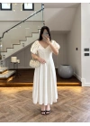 EKRU BALON KOL ELBİSE-2384