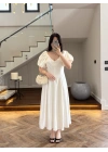 EKRU BALON KOL ELBİSE-2384