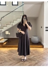KAHVE BALON KOL ELBİSE-2384