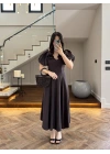 KAHVE BALON KOL ELBİSE-2384
