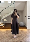 KAHVE BALON KOL ELBİSE-2384