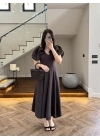 KAHVE BALON KOL ELBİSE-2384