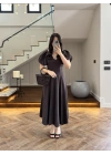 KAHVE BALON KOL ELBİSE-2384