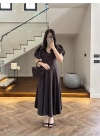 KAHVE BALON KOL ELBİSE-2384