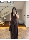 KAHVE YELEKLİ PİLELİ TAKIM -8391