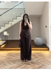 KAHVE YELEKLİ PİLELİ TAKIM -8391