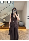 KAHVE YELEKLİ PİLELİ TAKIM -8391