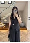 SİYAH YELEKLİ PİLELİ TAKIM -8391