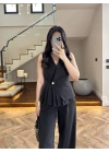SİYAH YELEKLİ PİLELİ TAKIM -8391