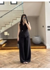 SİYAH YELEKLİ PİLELİ TAKIM -8391