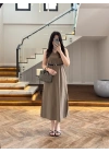 HAKİ V YAKA KEMERLİ ELBİSE-2382