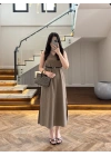 HAKİ V YAKA KEMERLİ ELBİSE-2382