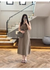 HAKİ V YAKA KEMERLİ ELBİSE-2382