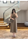 HAKİ V YAKA KEMERLİ ELBİSE-2382
