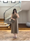 HAKİ V YAKA KEMERLİ ELBİSE-2382