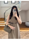 HAKİ V YAKA KEMERLİ ELBİSE-2382