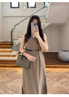 HAKİ V YAKA KEMERLİ ELBİSE-2382
