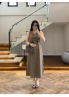 HAKİ V YAKA KEMERLİ ELBİSE-2382