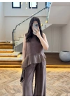 KAHVE GARNİLİ BLUZ PANTOLON TAKIM-51391