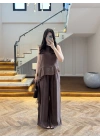 KAHVE GARNİLİ BLUZ PANTOLON TAKIM-51391